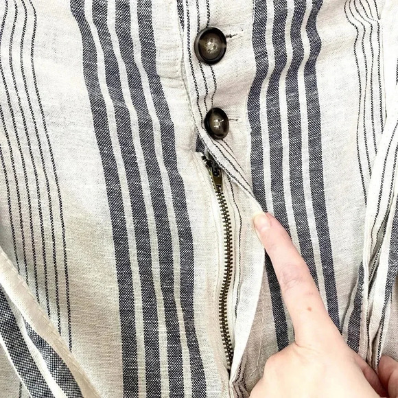 Cali 1850 Linen Striped Paper Bag Linen Blend Women's Medium White Blue Pants - Picture 6 of 7